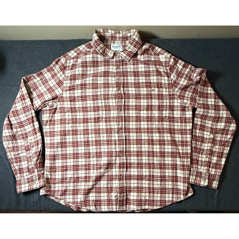 Goodfellow & Co Mens XL Plaid Flannel Button Down Shirt Burgundy Cream